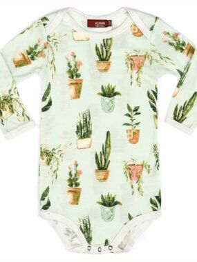 Milkbarn Baby Bodysuit with Potted Plant Print